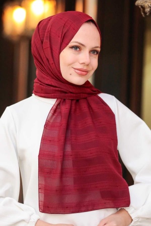 Şerit Detaylı Bordo Şal 5305BR - 2