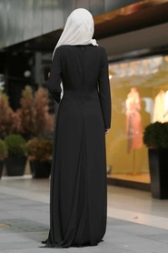 Şeritli Siyah Tesettür Elbise 3150S - Thumbnail