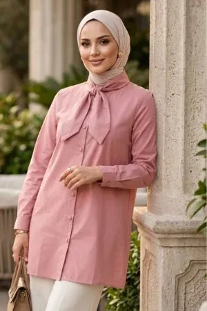 Shawl Collar Powder Pink Modest Tunic 27012PD 