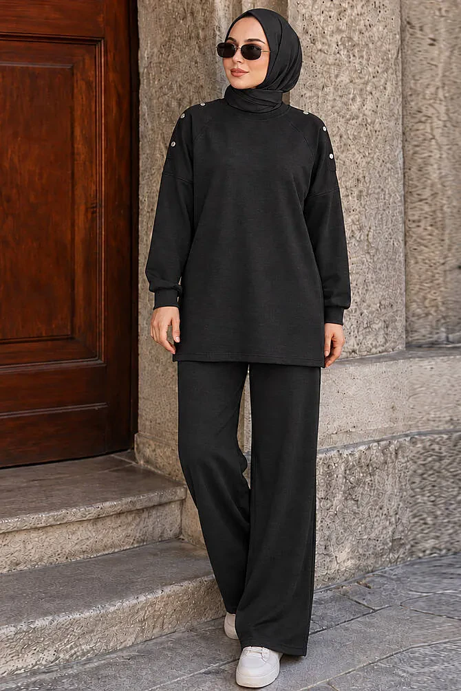 Shoulder-Button Detail Oysho Anthracite Modest Set 3139ANT - 1