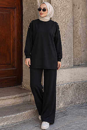 Shoulder-Button Detail Oysho Black Modest Set 3139S 