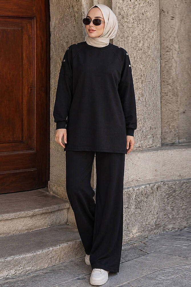 Shoulder-Button Detail Oysho Black Modest Set 3139S - 1