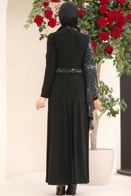 Neva Style - Silver Turkish Hijab Long Sleeve Dress 32520GMS - Thumbnail