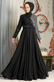 Silver Hijab Evening Dress 3316GMS - Thumbnail
