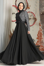 Silver Hijab Evening Dress 3316GMS - Thumbnail
