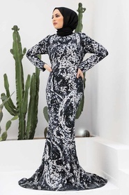 Neva Style - Elegant Silver Modest Evening Dress 951GMS - Thumbnail