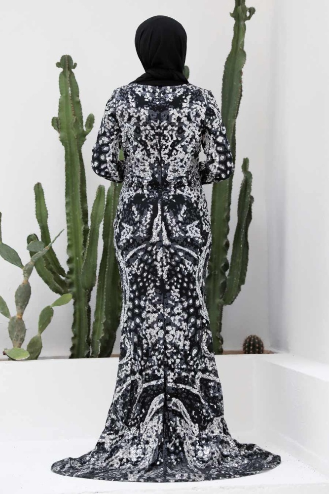 Neva Style - Elegant Silver Modest Evening Dress 951GMS - 3
