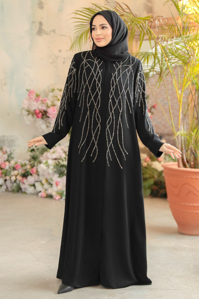 Silver Modest Plus Size Abaya 29102GMS - 2