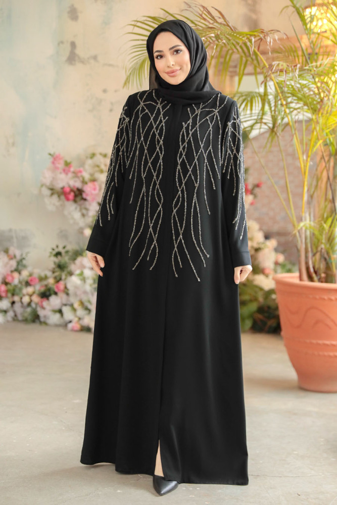 Silver Modest Plus Size Abaya 29102GMS - 1