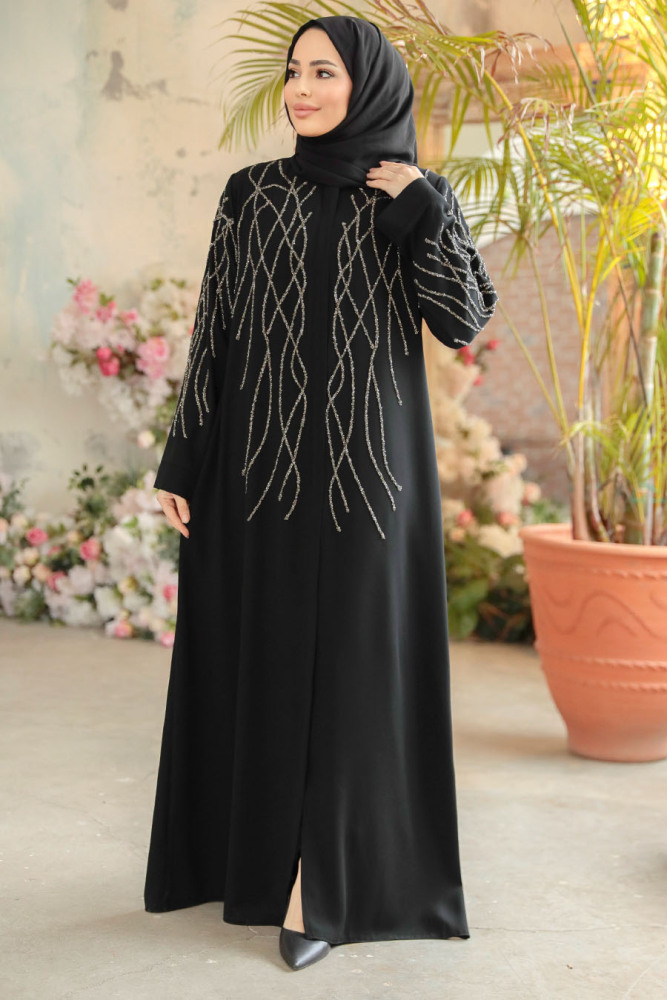 Silver Modest Plus Size Abaya 29102GMS - 3