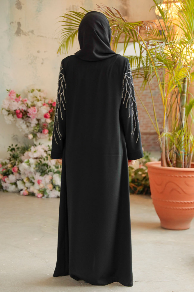 Silver Modest Plus Size Abaya 29102GMS - 4