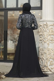 Silver Hijab Evening Dress 8715GMS - Thumbnail