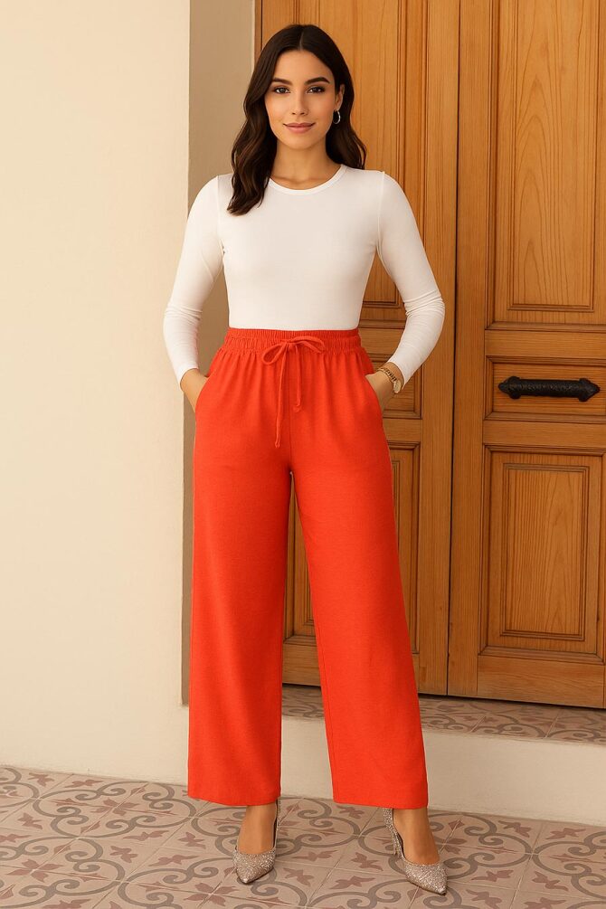 Simli Açık Kırmızı Tesettür Pantolon 18193AK - NEVA STYLE