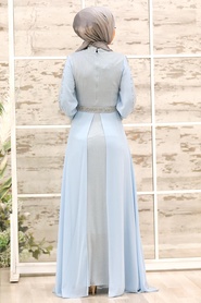 Baby Blue Hijab Evening Dress 79380BM - Thumbnail