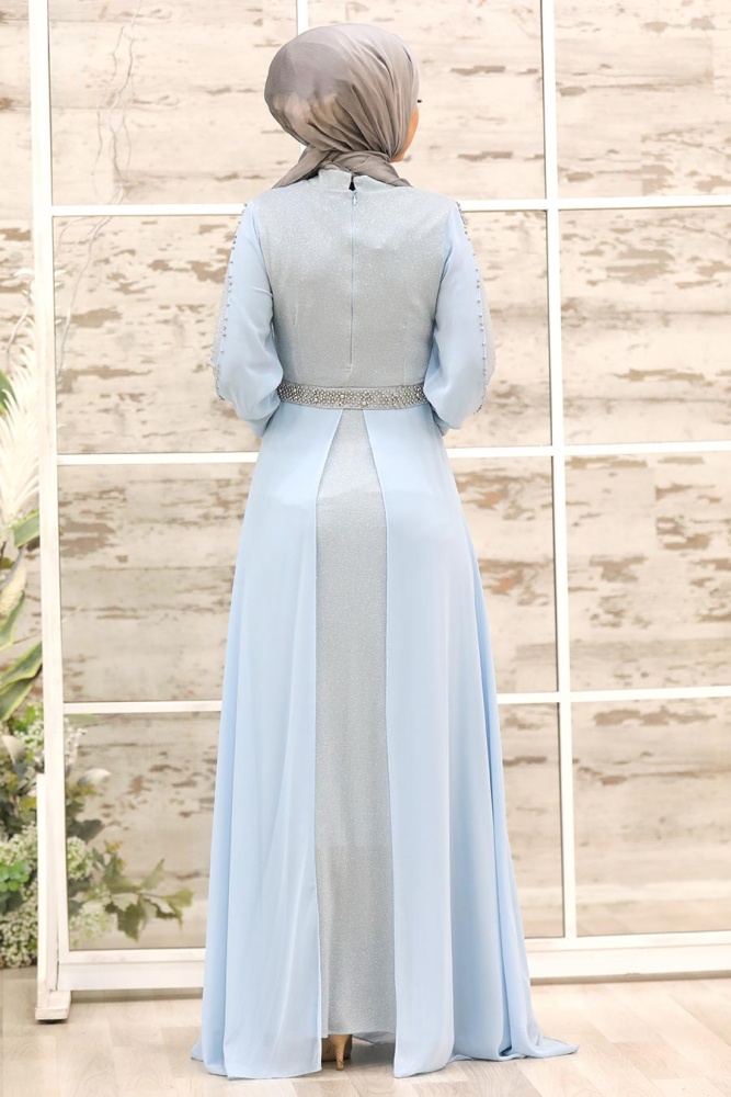 Baby Blue Hijab Evening Dress 79380BM - 2