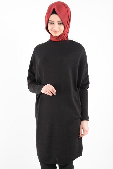 Siyah Triko Tesettür Tunik 3132S - 2