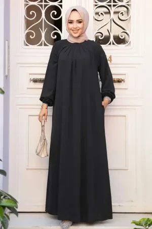 Siyah Tesettür Elbise 17302S - 1