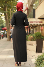 Siyah Tesettür Elbise 78301S - Thumbnail