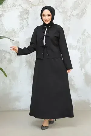 Siyah Tesettür Etekli İkili Takım 40061S 