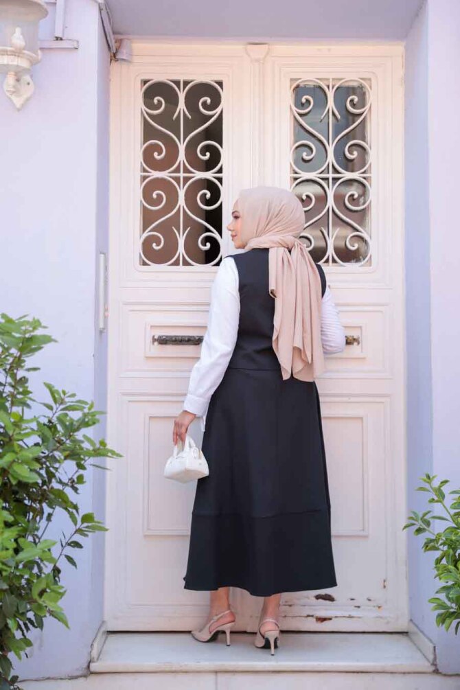 Siyah Tesettür Etekli İkili Takım 75471S - 5