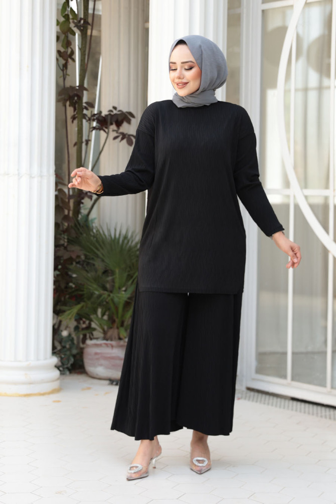 Siyah Tesettür İkili Takım 12941S - 2