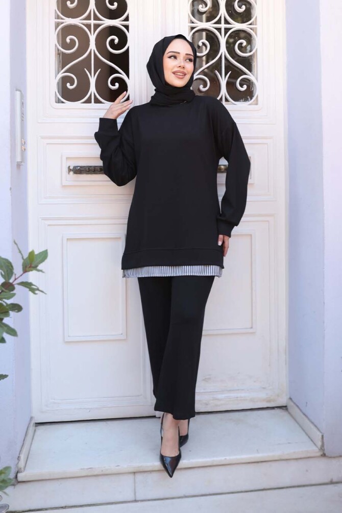 Siyah Tesettür Modal İkili Takım 17412S - 2