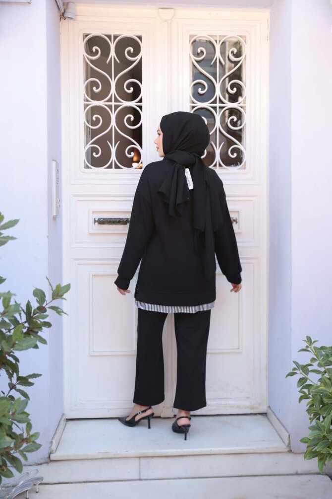 Siyah Tesettür Modal İkili Takım 17412S - 3
