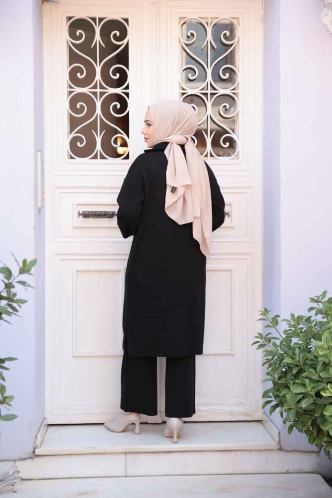 Siyah Tesettür Triko İkili Takım 6036S - 4