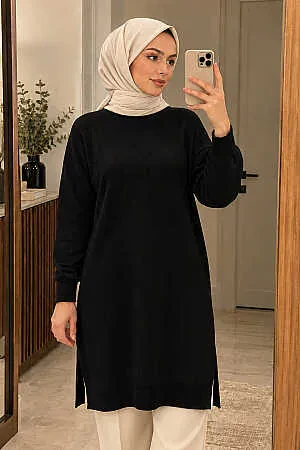Siyah Tesettür Triko Kazak 10901S 