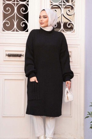 Siyah Tesettür Triko Kazak Tunik 27501S - 1