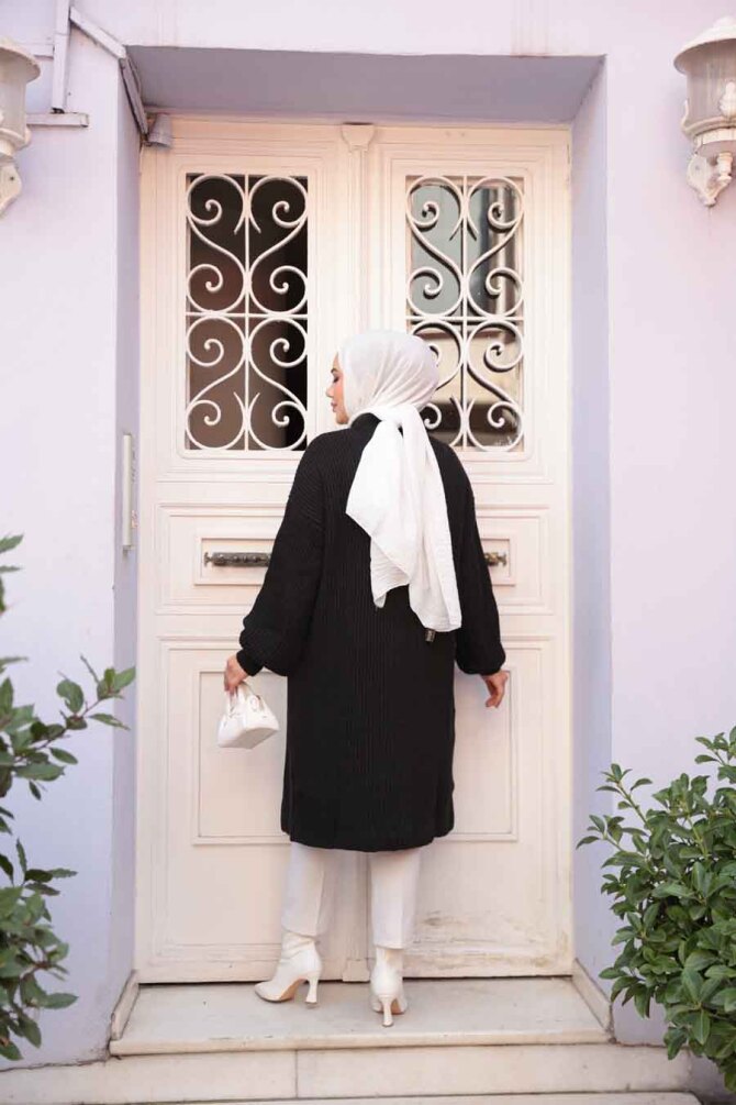 Siyah Tesettür Triko Kazak Tunik 27501S - 3