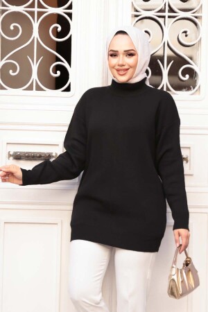 Siyah Tesettür Triko Kazak Tunik 5374S - 4