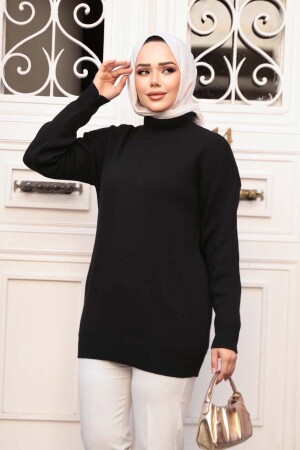 Siyah Tesettür Triko Kazak Tunik 5374S - 1