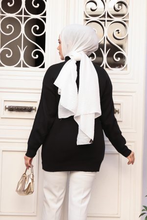 Siyah Tesettür Triko Kazak Tunik 5374S - 5