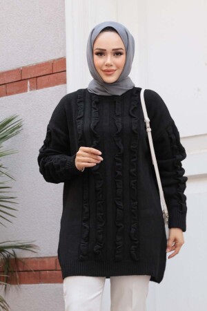 Siyah Tesettür Triko Kazak Tunik 87703S - 2