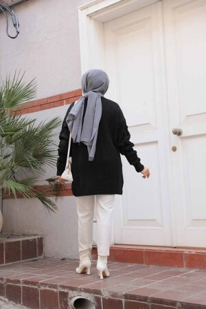 Siyah Tesettür Triko Kazak Tunik 87703S - 3