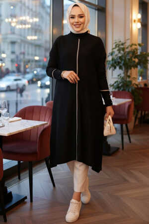 Siyah Tesettür Triko Panço Tunik 58651S - N.S NEVA STYLE