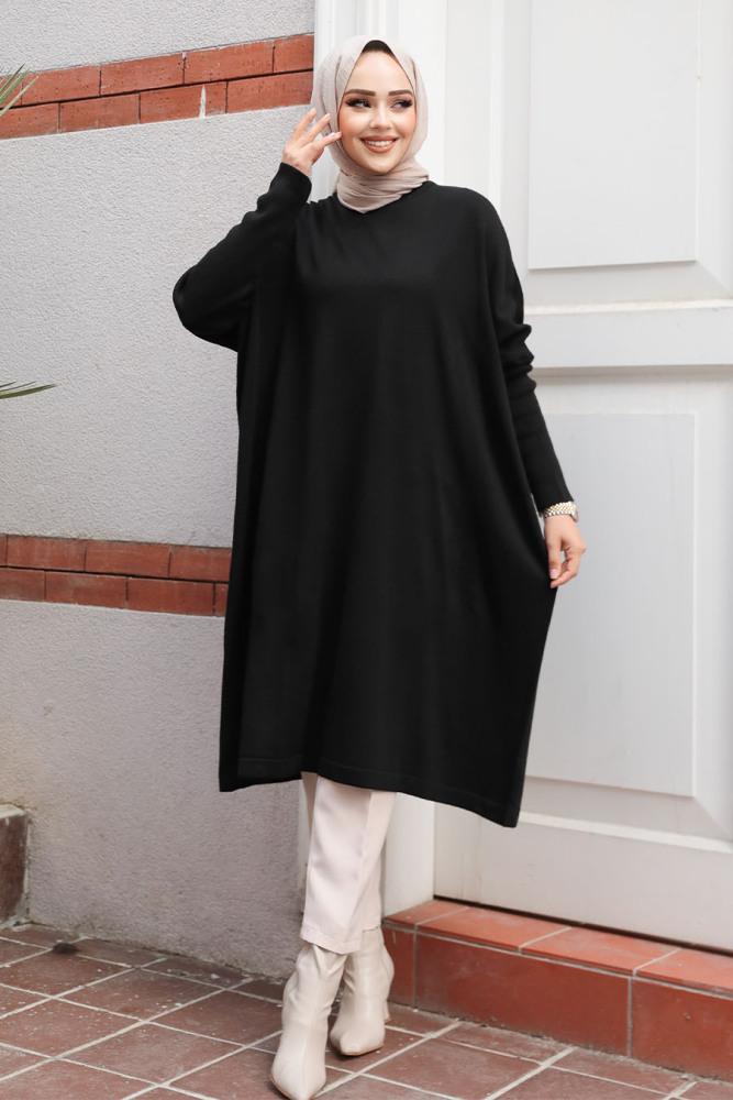 Siyah Tesettür Triko Tunik 70082S - 1