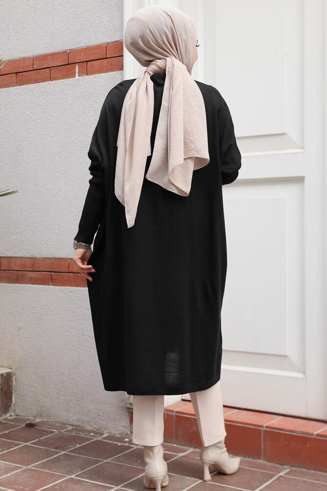 Siyah Tesettür Triko Tunik 70082S - 3