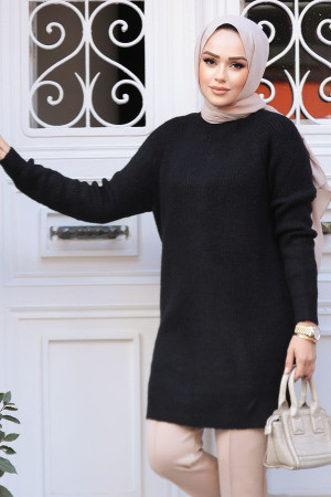 Siyah Tesettür Triko Tunik Kazak 20085S - 2