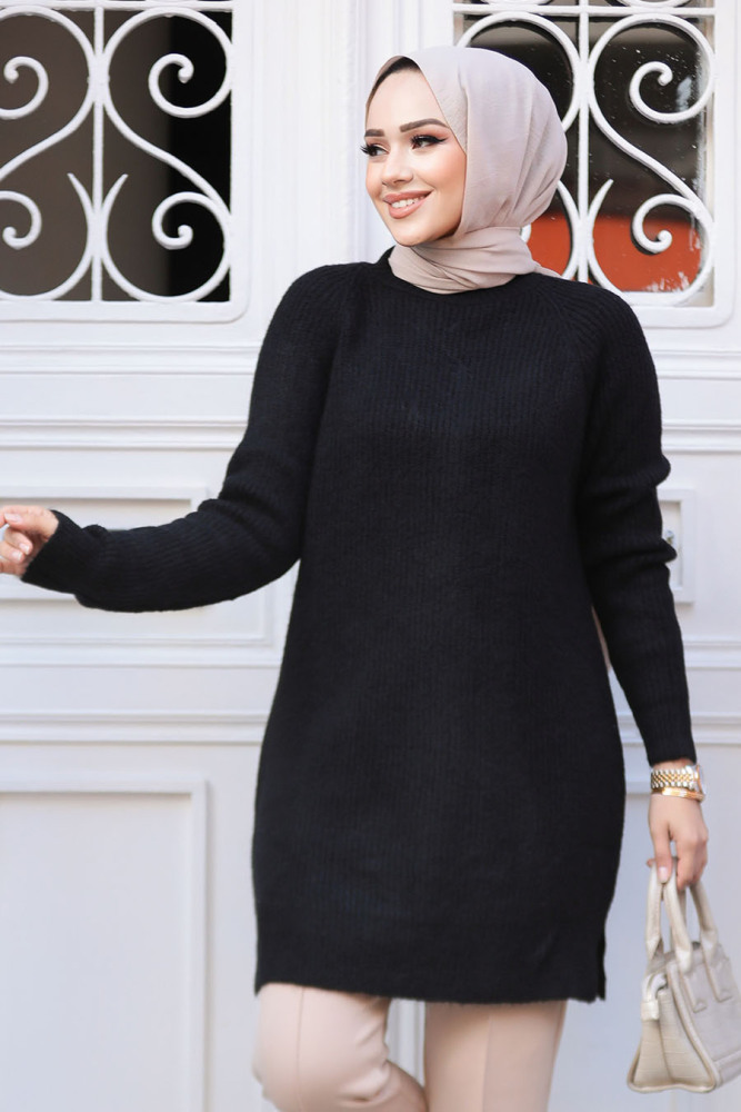 Siyah Tesettür Triko Tunik Kazak 20085S - 3