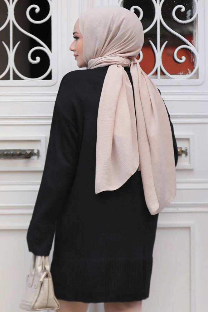 Siyah Tesettür Triko Tunik Kazak 71501S - 3