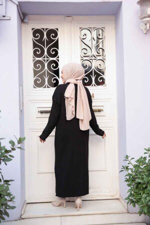 Siyah Triko Tesettür Elbise 27504S - 3