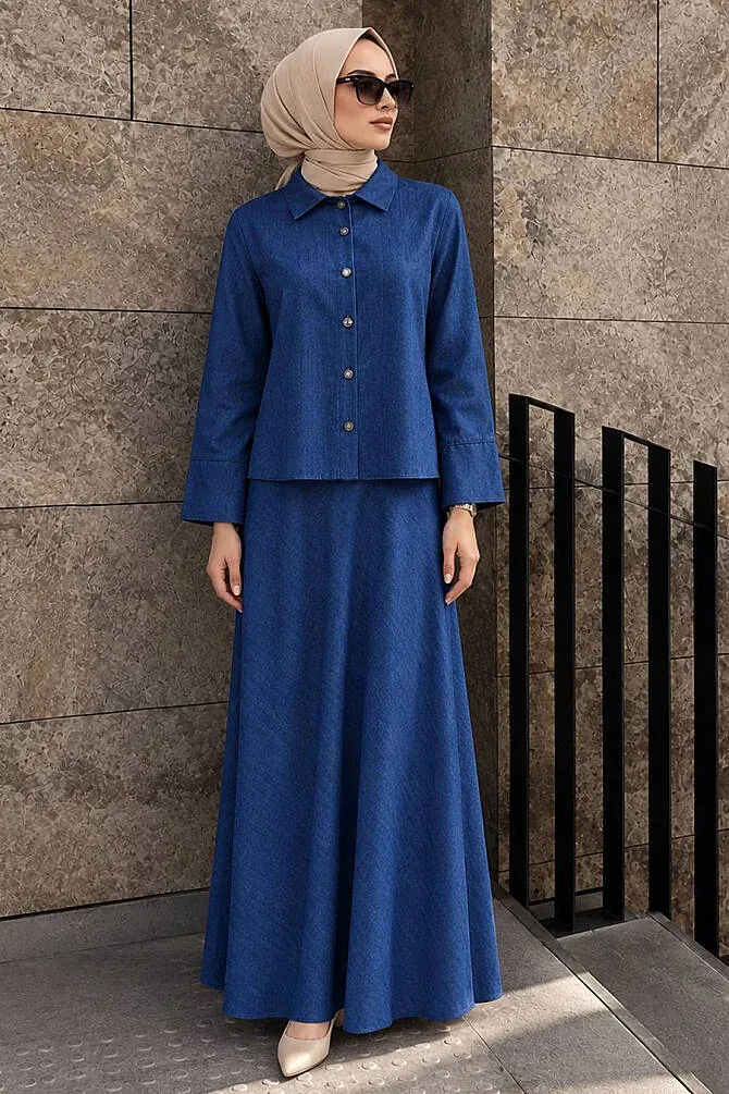 Skirt Dark Blue Modest Two-Piece Set 6287KM - 1