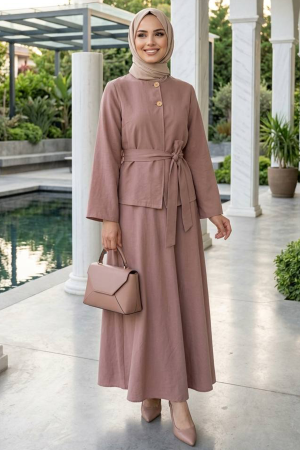 Skirted Beige Modest Two-Piece Set 8304BEJ 