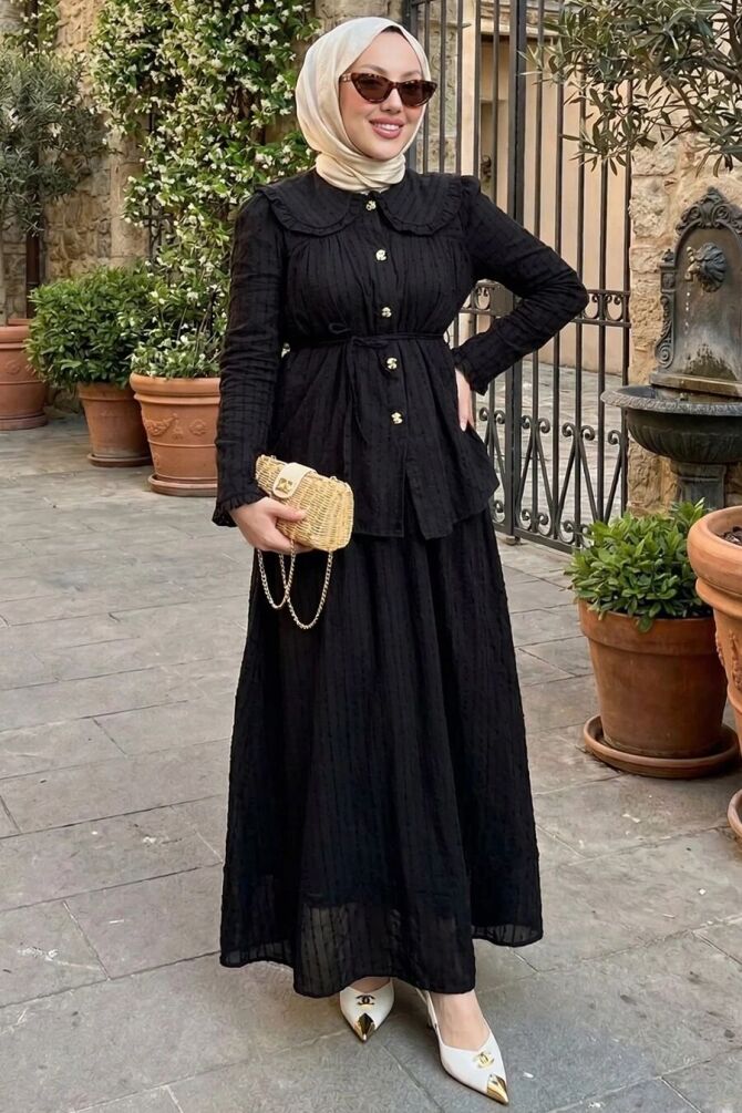 Skirted Black Modest Two-Piece Set 20183S - 1