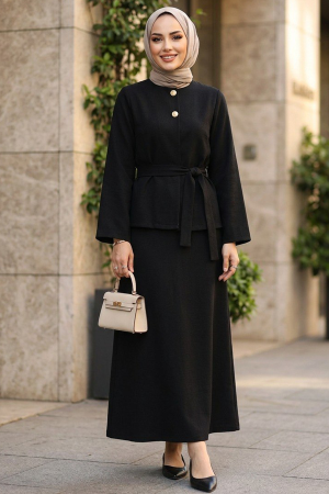 Skirted Black Modest Two-Piece Set 8304S 