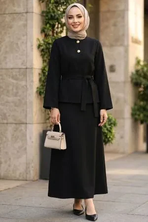 Skirted Black Modest Two-Piece Set 8304S 