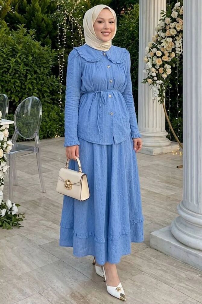 Skirted Blue Modest Two-Piece Set 20183M - 1