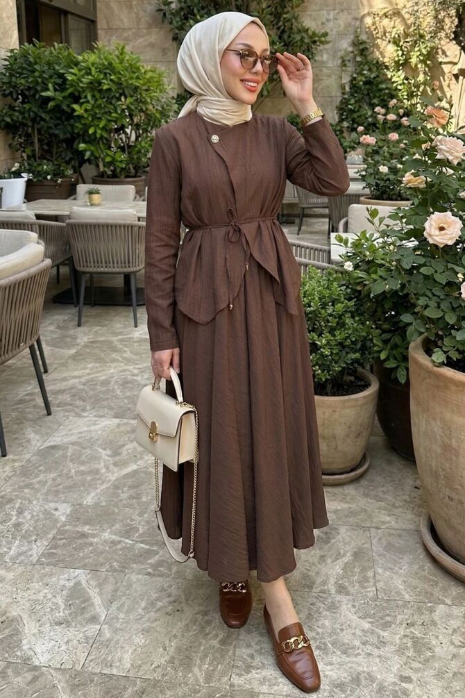 Skirted Brown Modest Two-Piece Set 20025KH - 1